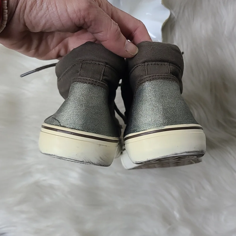 Sneakers Shoes Mid Top Size 9 Brown Canvas Hand Painted Embellished Bee Unique - Picture 4 of 8